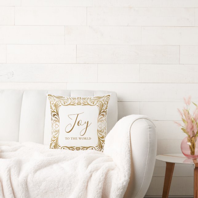 Joy Monogram Modern Elegante Golden Christmas Kissen (Liege)
