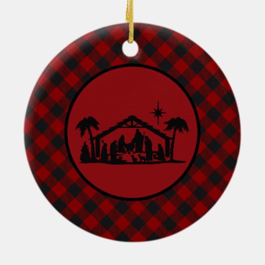 Joy Nativity kariert Keramik Ornament (Hinten)