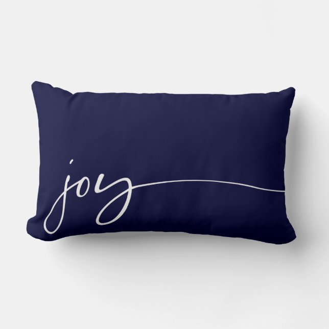 Joy Navy Blue Elegant Script Calligraphy Weihnacht Lendenkissen (Vorderseite)