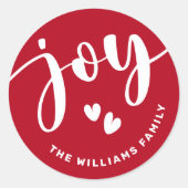 Joy niedliche Skripttypografie roter Name Weihnach Runder Aufkleber (Vorderseite)