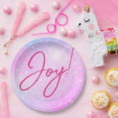 Joy! oder Ihre Nachricht Fuchsia Text Lila Pink St Pappteller (Party)