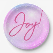 Joy! oder Ihre Nachricht Fuchsia Text Lila Pink St Pappteller (Vorderseite)