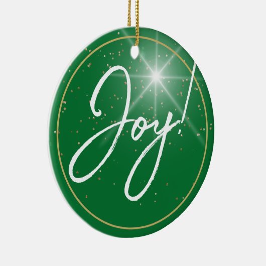 Joy! oder Ihre Nachricht, White Text Deep Green, S Keramik Ornament (Rechts)