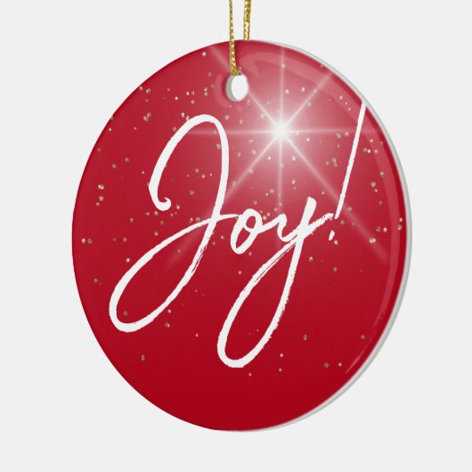 Joy! oder Ihre Nachricht, White Text on Deep Red,  Keramik Ornament (Links)