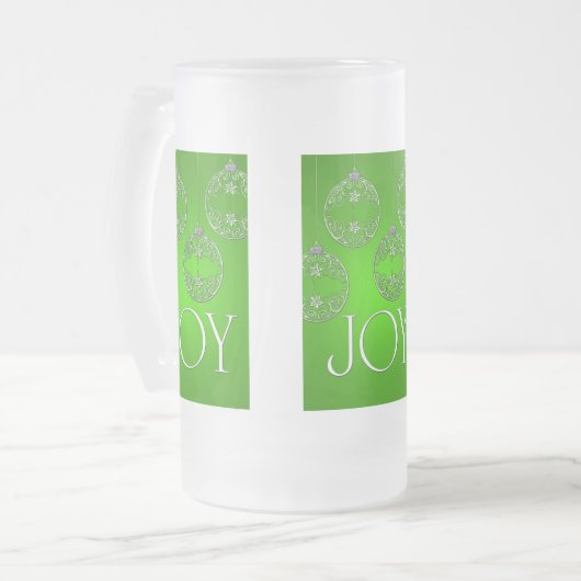 Joy Ornaments auf smaragdgrünen eleganten Mattglas Bierglas (Vorderseite Links)