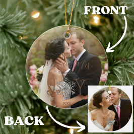 Joy Our First Christmas als Mr. & Mrs. 2 Fotos Keramik Ornament