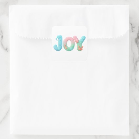 JOY Pastel Ocean Glossy Word Quadratischer Aufkleber (Tasche)