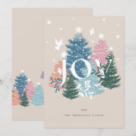 Joy Pastel Watercolor Weihnachtsbaumwald & Taube Feiertagskarte