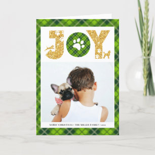 JOY Paws Gold   Pet Lovers Festive Tartan Kariert Feiertagskarte