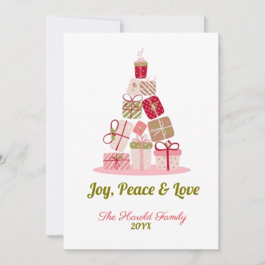 Joy Peace and Liebe Christmas Tree Card Einladung (Vorderseite)