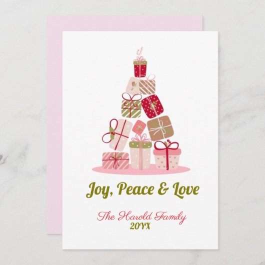 Joy Peace and Liebe Christmas Tree Card Einladung (Vorne/Hinten)