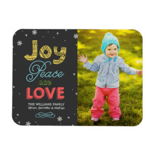 Joy Peace and Love Bright Colors Holiday Foto Magnet