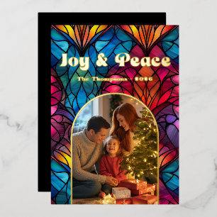 Joy & Peace Buntglasfenster Weihnachtsfoto Folien Feiertagskarte