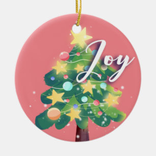 Joy & Peace Carton Weihnachtsbaum Pink Keramik Ornament