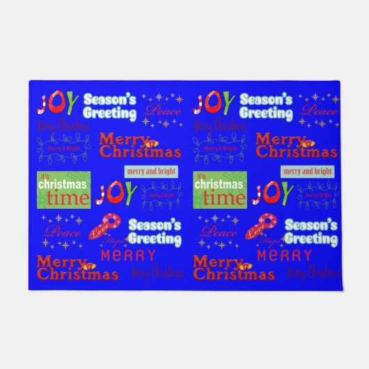 Joy Peace Christmas Blue Matt Doormat Fußmatte (Vorderseite)