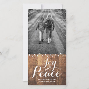 Joy Peace Christmas Wishes Foto Wood Lights v2 Feiertagskarte