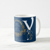 Joy Peace Liebe Blue Gold Corporate Weihnachtsgesc Kaffeetasse (VorderseiteRechts)