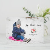Joy Peace Liebe Foto Holiday Card (Stehend Vorderseite)