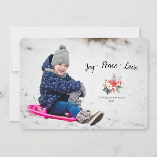 Joy Peace Liebe Foto Holiday Card (Vorderseite)