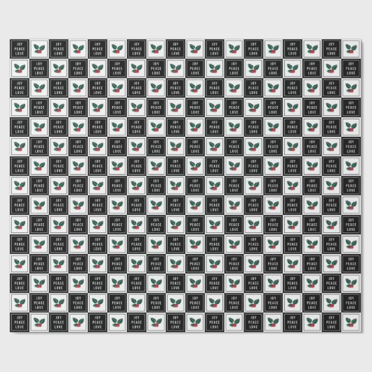 Joy Peace Liebe | Moderner Schwarz-Weiß-Urlaub Geschenkpapier (Flach)