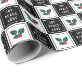 Joy Peace Liebe | Moderner Schwarz-Weiß-Urlaub Geschenkpapier (Rolleneckpunkt)