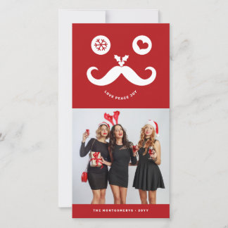 Joy Peace Liebe Mustache Lächeln Gesicht Gewittert Feiertagskarte