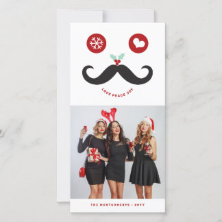 Joy Peace Liebe Mustache Lächeln Gesicht Gewittert Feiertagskarte