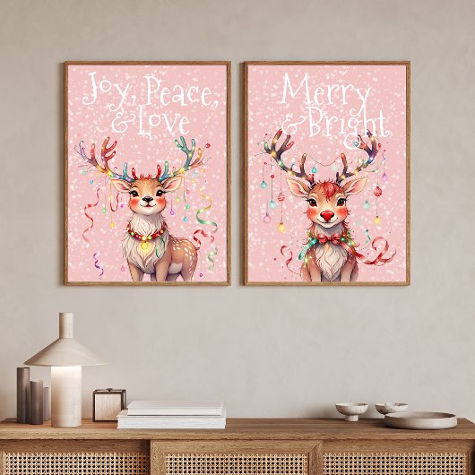 Joy Peace Liebe Niedlich Rentier und Weihnachtsleu Poster