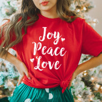 Joy Peace Liebe Red Brushed Script Womens Holiday