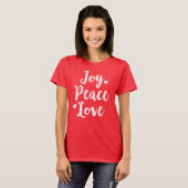 Joy Peace Liebe Red Brushed Script Womens Holiday T-Shirt (Vorne ganz)