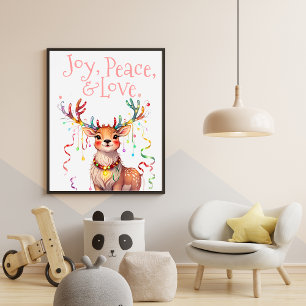 Joy Peace Liebe Rentier Feierliche Lichter Poster