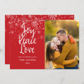 Joy Peace Liebe Script Snowflakes Foto Weihnachten (Vorne/Hinten)