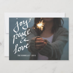 Joy Peace Liebe Script Whimsical Holiday Foto Feiertagskarte