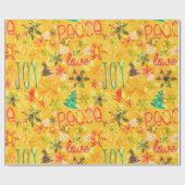 Joy Peace Liebe Typografie Gelbes Weihnachtsmuster Geschenkpapier (Flach)