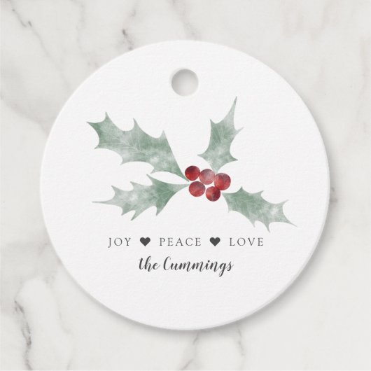 Joy Peace Liebe Watercolor Mistletoe Weihnachten Geschenkanhänger (Vorderseite)