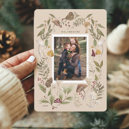 Joy Peace Liebe Watercolor Woodsy Mushrooms Foto Feiertagskarte