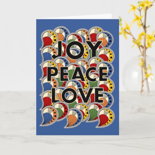 Joy Peace Love - Black Text & Custom Background Karte (Gelbe Blume)