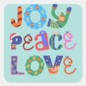 Joy, peace, love custom square sticker (Vorderseite)