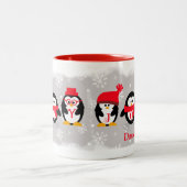 JOY Penguins Weihnachts-Individuelle Name Zweifarbige Tasse (Mittel)