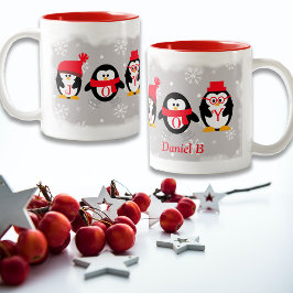 JOY Penguins Weihnachts-Individuelle Name Zweifarbige Tasse