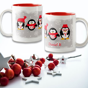 JOY Penguins Weihnachts-Individuelle Name Zweifarbige Tasse