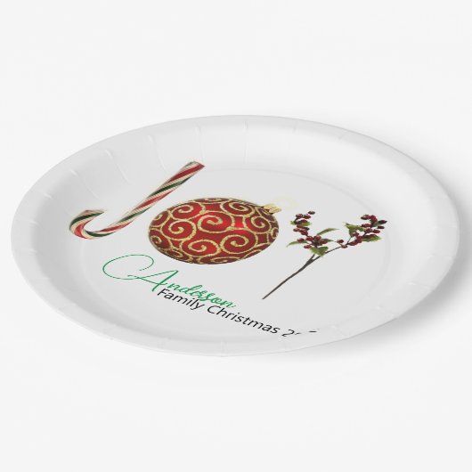 Joy personalisierte Zuckerrohr-Ornament heilig lat Pappteller (Schrägansicht)