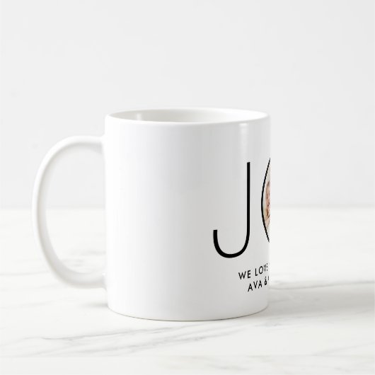 JOY Photo Ornament Simple Modern Christmas Holiday Kaffeetasse (Links)