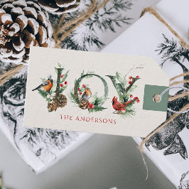 JOY Pine Cone Red Berry Birds Christmas Holiday Geschenkanhänger