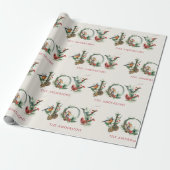 JOY Pine Cone Red Berry Birds Christmas Holiday Geschenkpapier (Ungerollt)