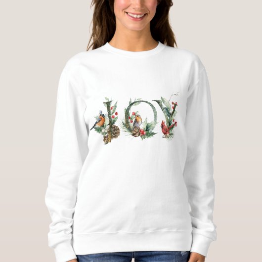 JOY Pine Cone Red Berry Birds Christmas Holiday Sweatshirt (Vorderseite)