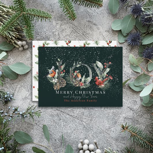 JOY Pine Cone Red Berry Birds Grüne Weihnachten