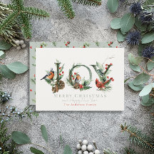 JOY Pine Cone Red Berry Birds Weihnachten