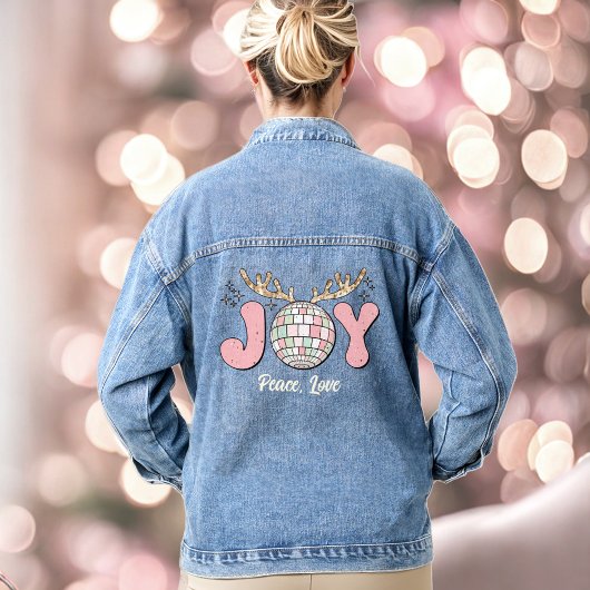 Joy Pink Christmas Disco Ball Text Denim Jacket Jeansjacke