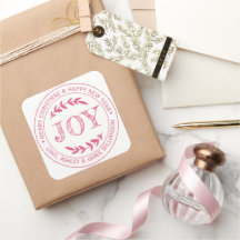 JOY Pink Frohe Weihnachtsbotschaft Geschenketikett